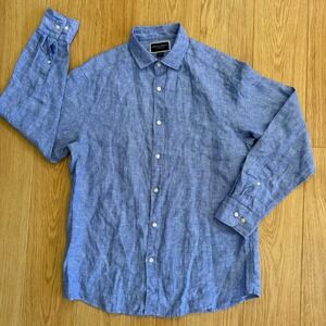Charles Tyrwhitt Button Down Shirt Mens Medium Blue 100% Linen Classic Fit LS